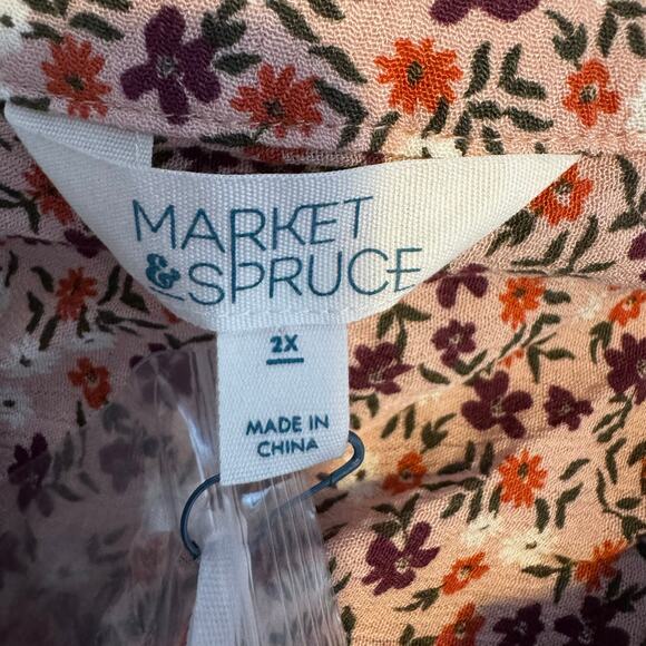 Market & Spruce Sleeveless Floral Pink Split Neck Rayon Blouse Top Size 2X NWOT - Picture 6 of 7